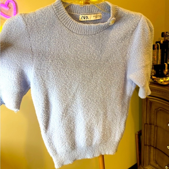 Zara Sky Blue Knit Top with Button Detail - Picture 3 of 10